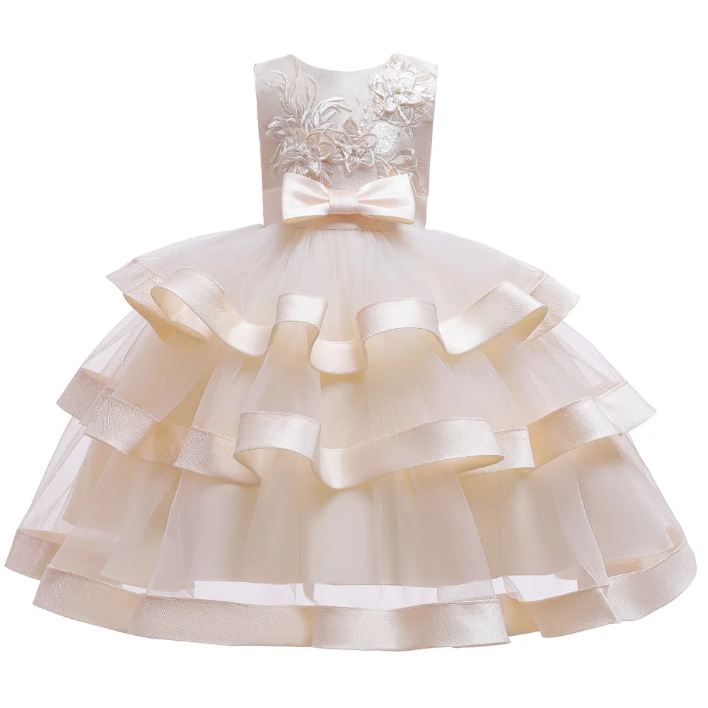 

Embroidered Flower girls dress sleeveless layered tutu elegant girls dresses kids dress for girls ceremony summer party dress