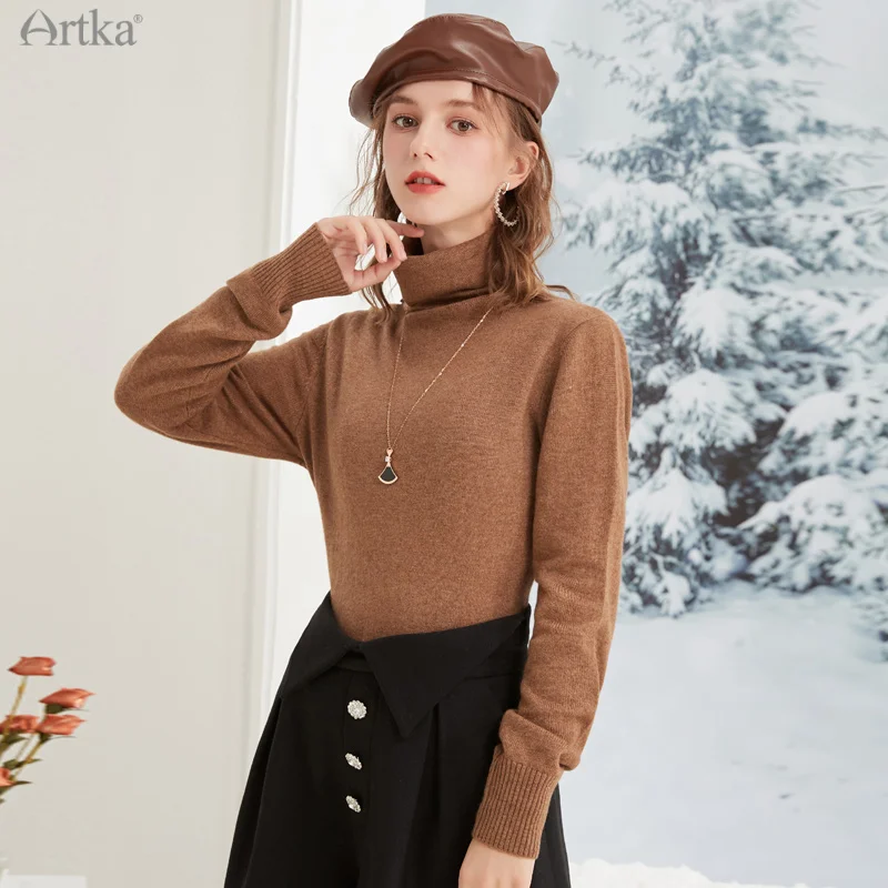 ARTKA – tricot en laine à col roulé pour femme, tricot élégant, chaud, Yak Hair, pull tricoté, solide, basique, YY10085D, nouvelle collection hiver 2021