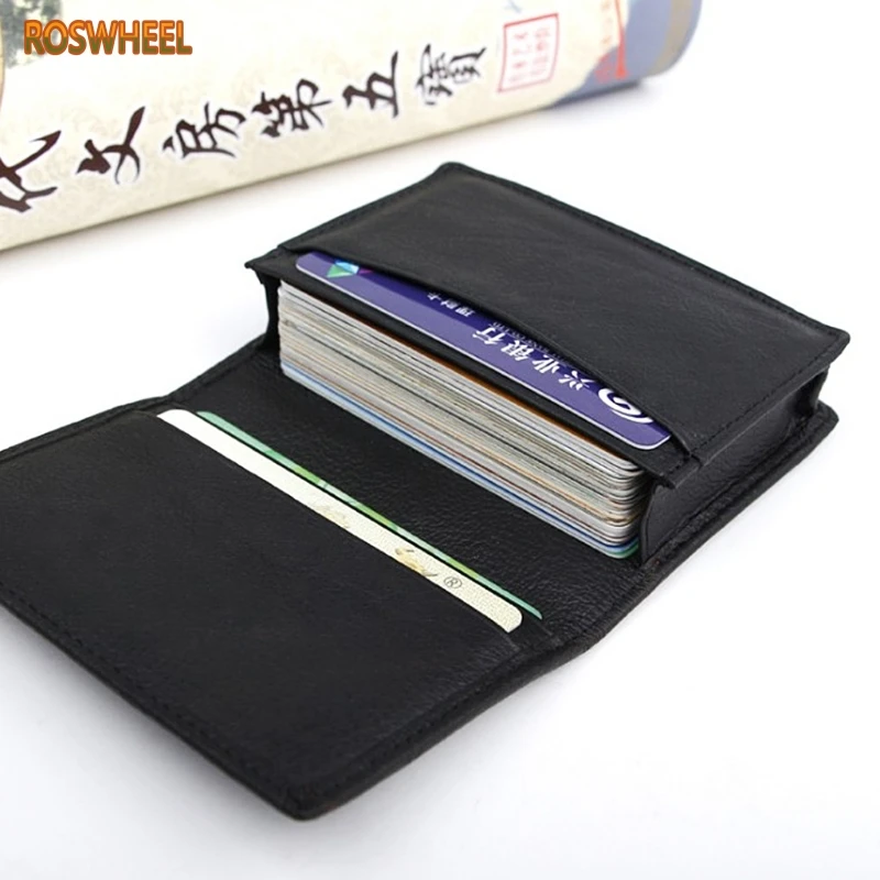 Men Black Leather Expandable Credit Card ID Business Cards Holder Wallet Case JUL29