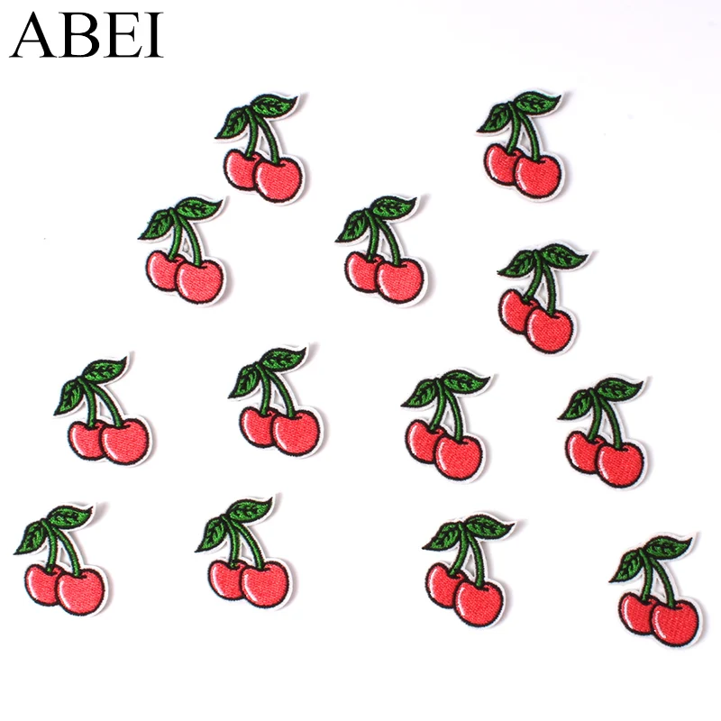 10pcs Embroidered Cherry Patches Iron On Cartoon Fruits Stickers For Jeans Backpack Coats Shoes Pants Sewing Fabric Appliques