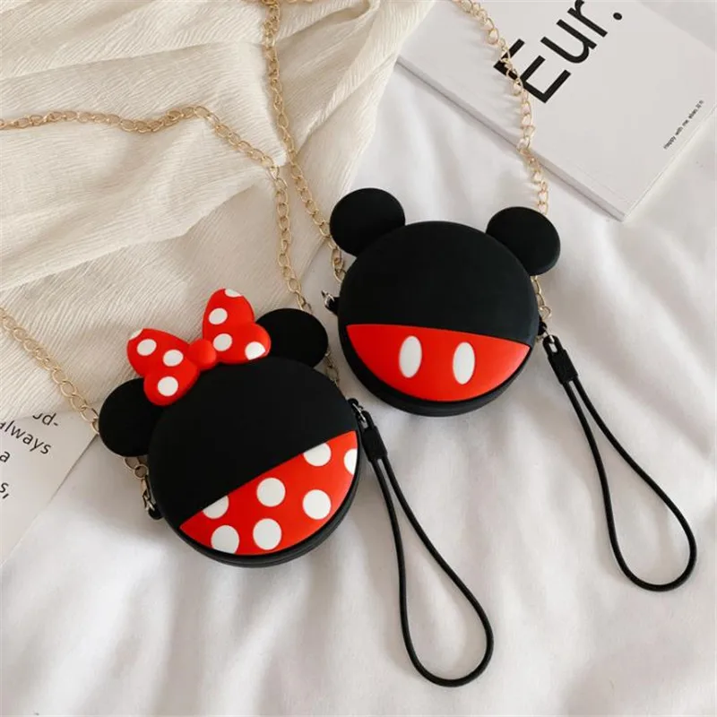 Disney mcikey mouse Girlfriend Back Children Chain Headphone Bag Silicone Zipper Earphone Cables Key Storage Bag Cute Coin Purse