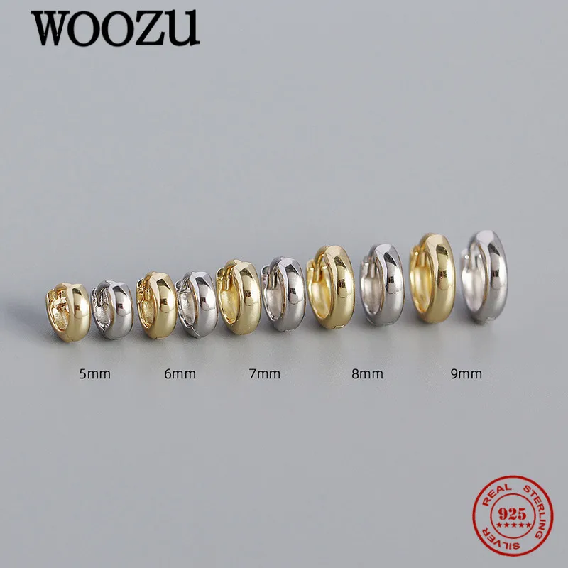

WOOZU Real 925 Sterling Silver Simple Golden 5/6/7/8/9mm Glossy Round Hoop Earrings For Women Gothic Ear Buckle Jewelry Gifts