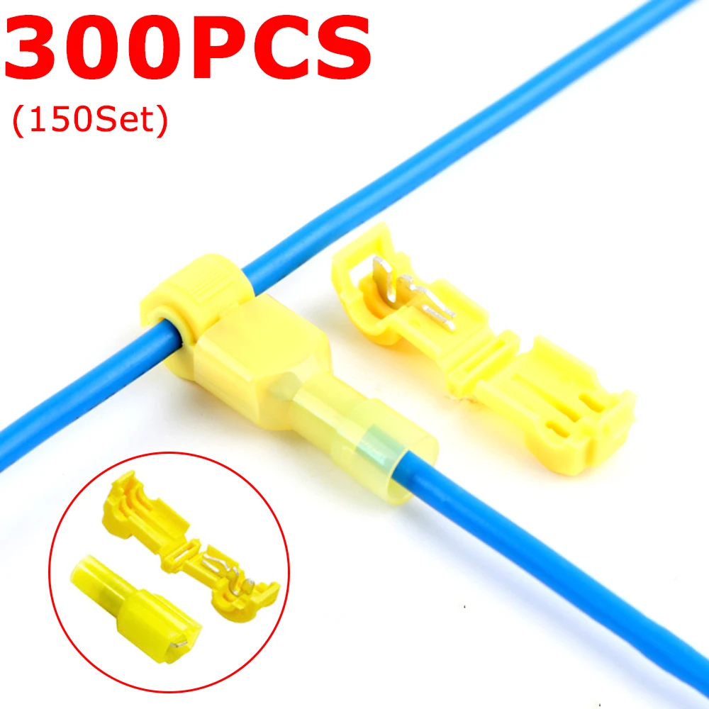 300Pcs/150set Electrical Wire Connectors Quick Splice Insulated T-Tap Connector 22-10 AWG Cable Connectors Terminal Combo Kit