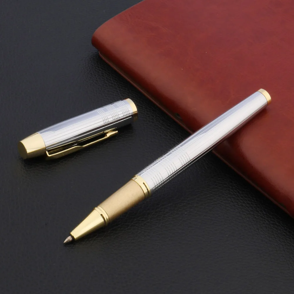 Luxe Metalen Kantoor Rechte Lijn Rvs Gloden Rollerball Pen