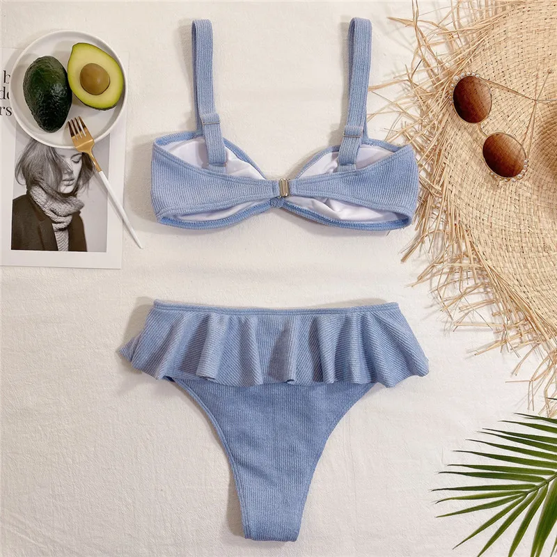 Para Praia 2024 Sexy Flounced Bikini Set Bow Women Swimwear Bandeau Swimsuit Bathing Suit High Waist Biquini Female