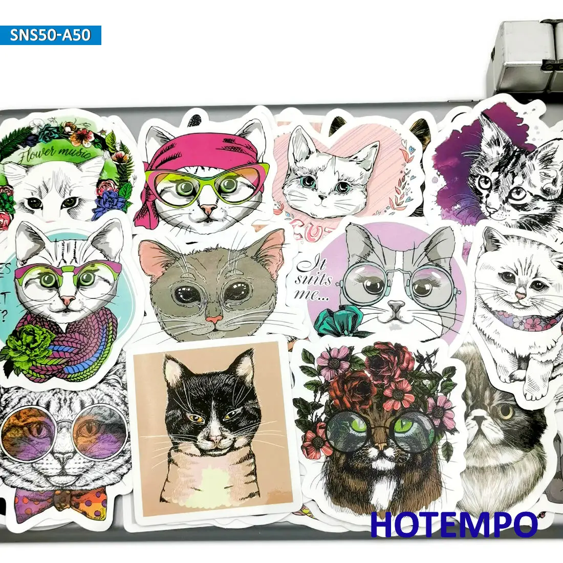 50pcs Cute Cool Cat Pattern Mixed Cartoon Waterproof Stickers Pack for Kids DIY Laptop Suitcase Phone Case Skateboard Bike Car