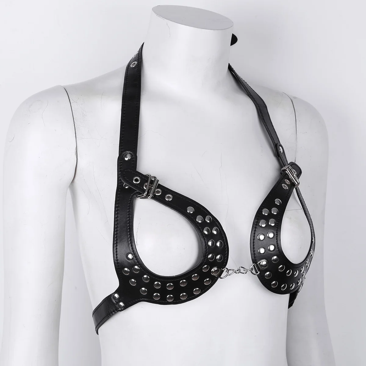 Goth Body Cage soutien-gorge Sexy en cuir PU, bonnet ouvert, harnais, haut avec boucles et Rivets, Lingerie à la mode pour femmes, Costumes de