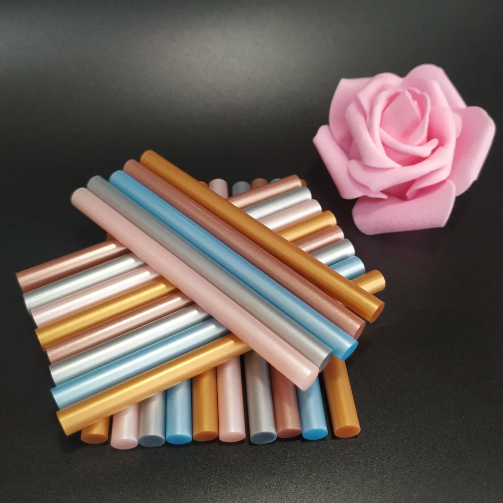 25Pcs Pearl Luster Hot Melt Glue Stick Metal Color Gold & Silver Cherry Blossom Powder Tile Blue Rose Adhesive, Use With Glue Gun