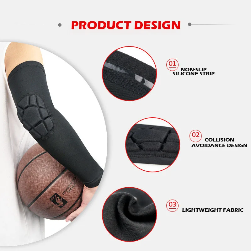 DAYSELECT 1PCS Hexagon Anti-collision Arm Guard Sports Safety Elbow Pads Arm Warmers Sports Arm Elbow Support Basketball Fitness