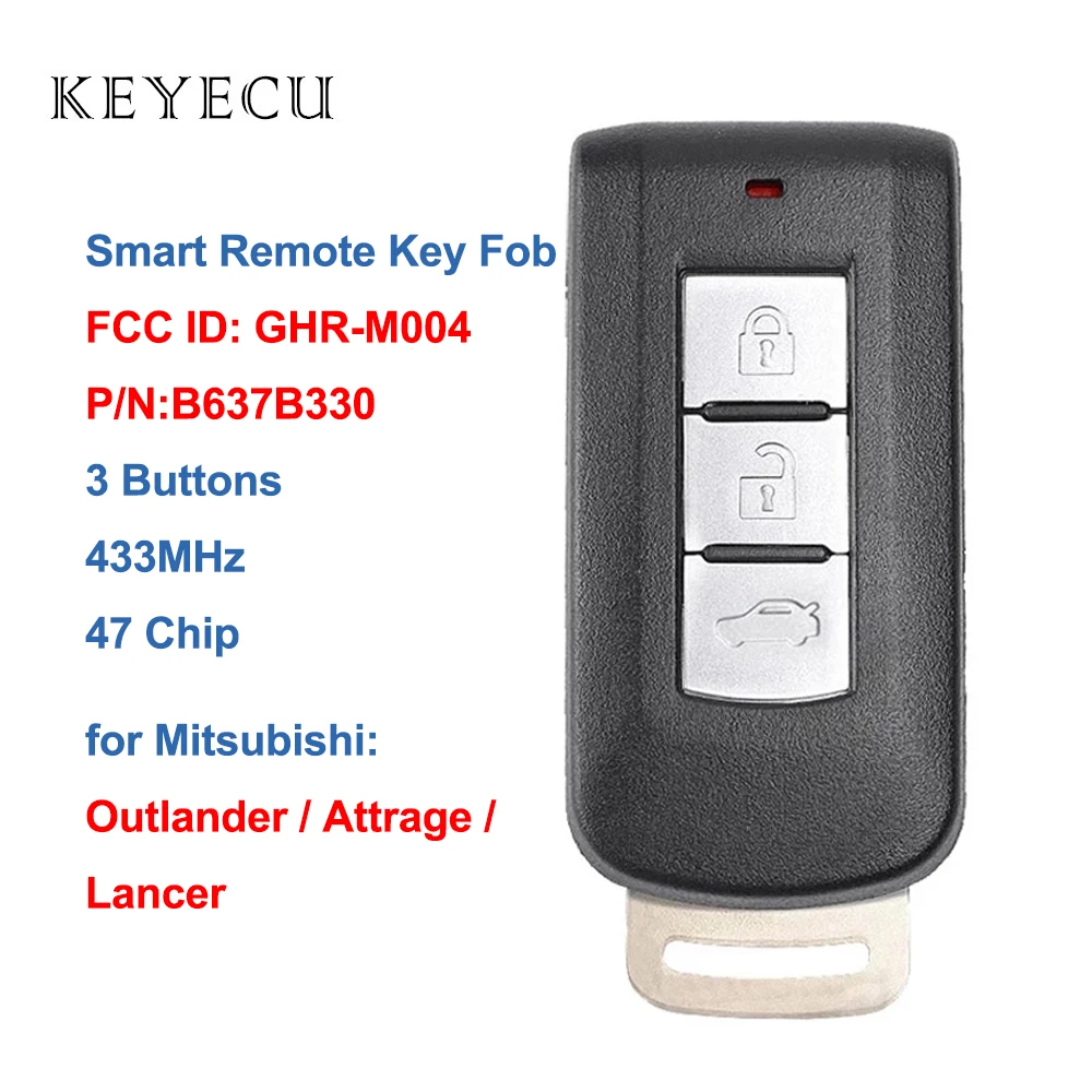 

Keyecu OEM Smart Remote Car Key 3 Buttons 433MHz 47 Chip for Mitsubishi Lancer Outlander Attrage FCC ID: GHR-M004, GHR-M003