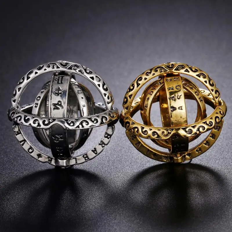 Vintage Astronomical Sphere Ball Ring Foldable Open Rotating Cosmic Letter Finger Rings for Couple Lover Jewelry Gift