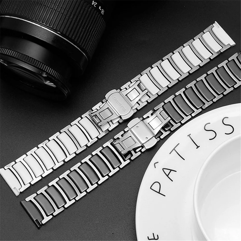 Ceramic Watch Strap 16mm Bracelet Watchband 20mm 22mm Stainless Steel Wristwatches Band 18mm White Black Watch Belt