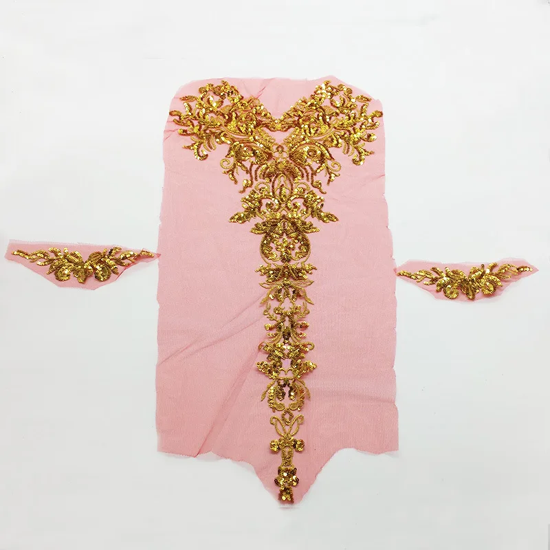 Net Yarn Sequins Gold Thread Feather Applique Phoenix Corsage Embroidery Cloth Patch Dress Stage Decoration Accessories