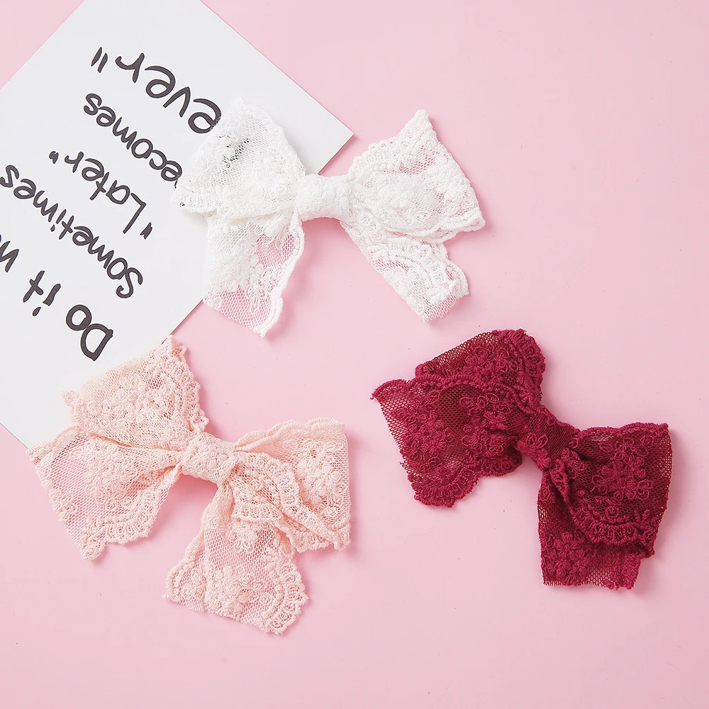 

12 pcs/lot, Baby Girls Handtied Lace Bow Hair Clips, Lace fabric Bow Nylon headbands, School Girl Bow hair accessories