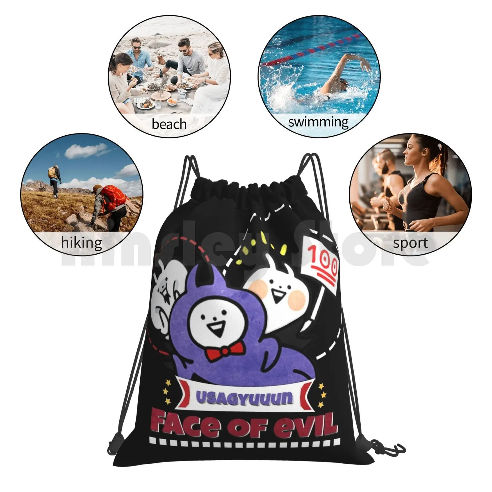 Рюкзак Usagyuuun-Face Of Evil, сумка на шнурке, спортивная сумка для верховой езды, скалолазания, мультяшная сумка-мессенджер, аниме с рукавами, японская забавная