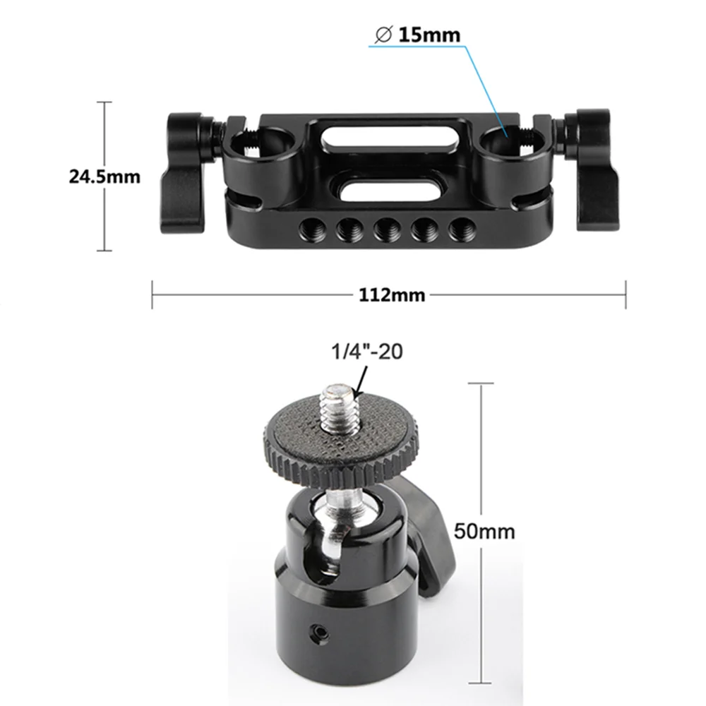 CAMVATE зажим для мобильного телефона с поворотом на 360 ° 1/4 "-20 Мини-крепление с шаровой головкой и 15 мм двойной стержень зажим адаптер для поддержки мобильного телефона