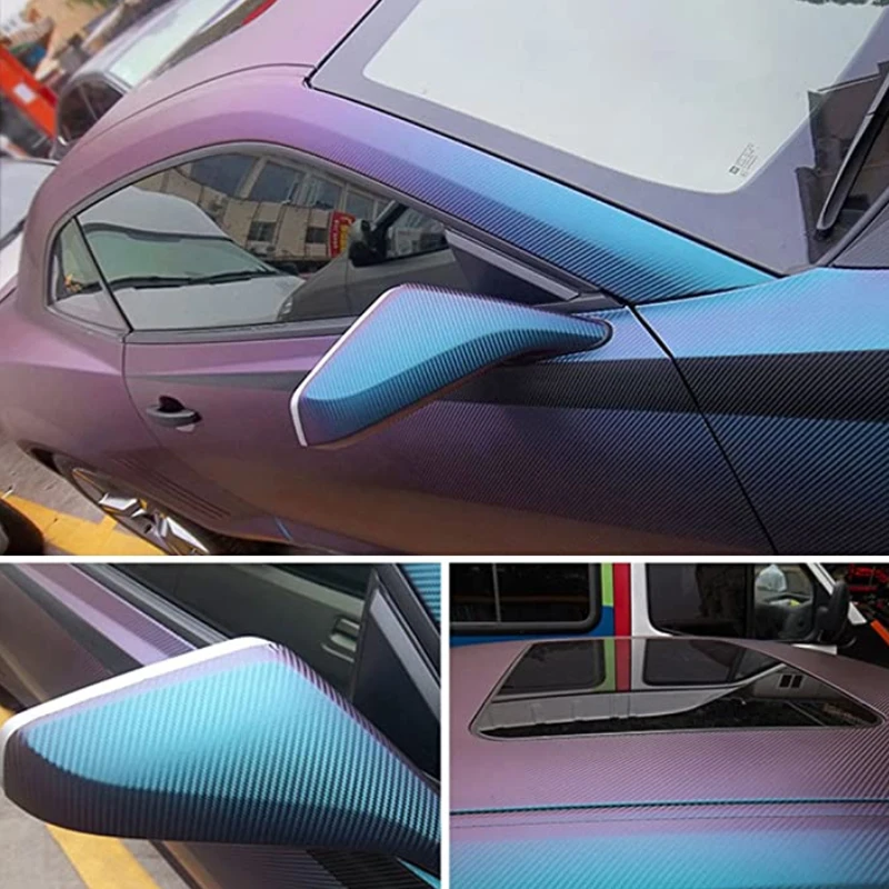 

3D Chameleon Carbon Fiber Vinyl Vehicle Car Wrap Film Sheet Roll Blue to Purple DIY Decal Wrapping