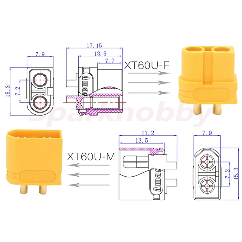 10PCS Amass XT60U 남성 & 여성 총알 커넥터 플러그 3.5mm 골드 도금 바나나 Lipo 배터리 RC 자동차 Quadcopter 비행기