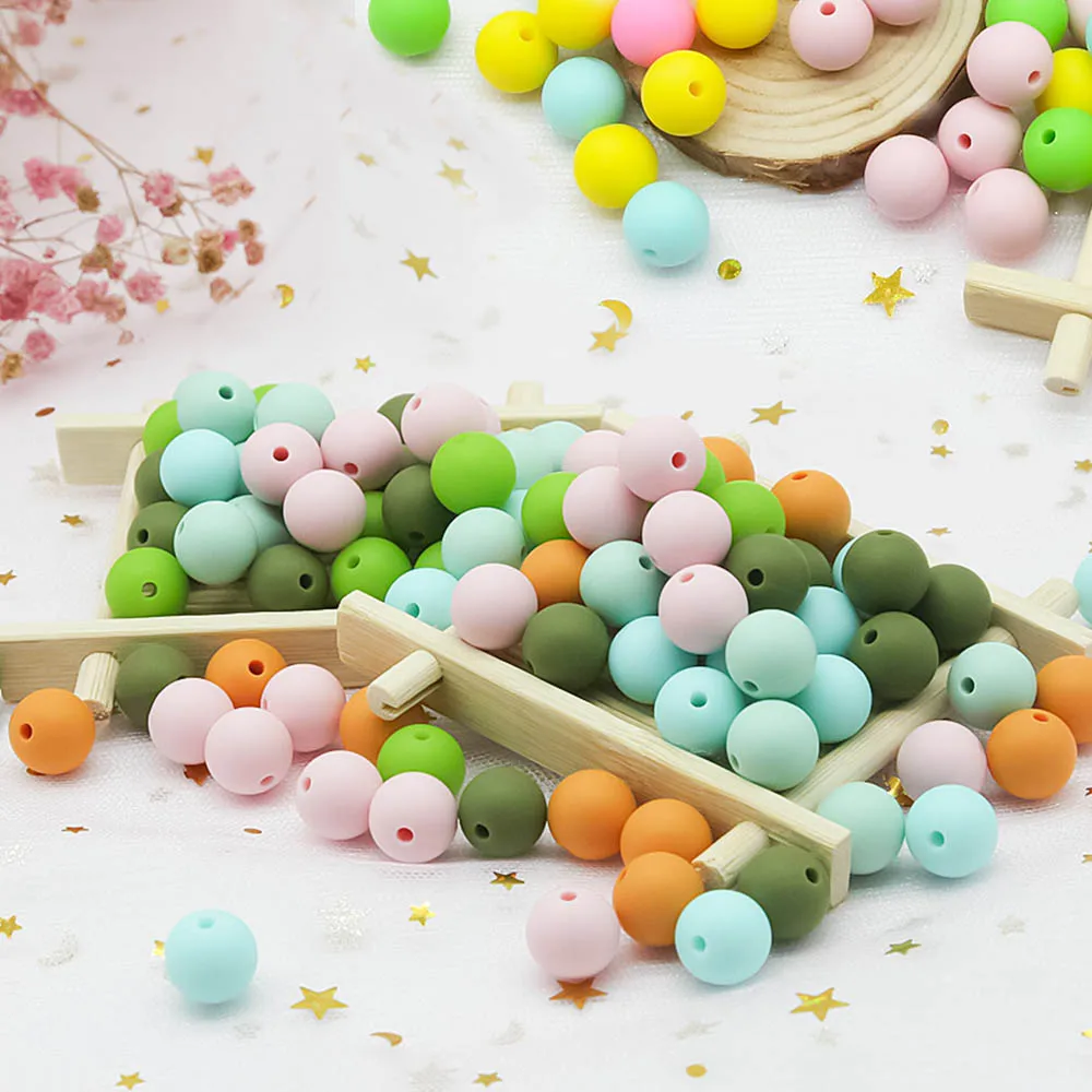 Cute-idea 50pcs 9mm Silicone Beads Necklace Food Grade Mom Nursing Eco-friendly Sensory Teething DIY Jewelry Baby Teethers toy