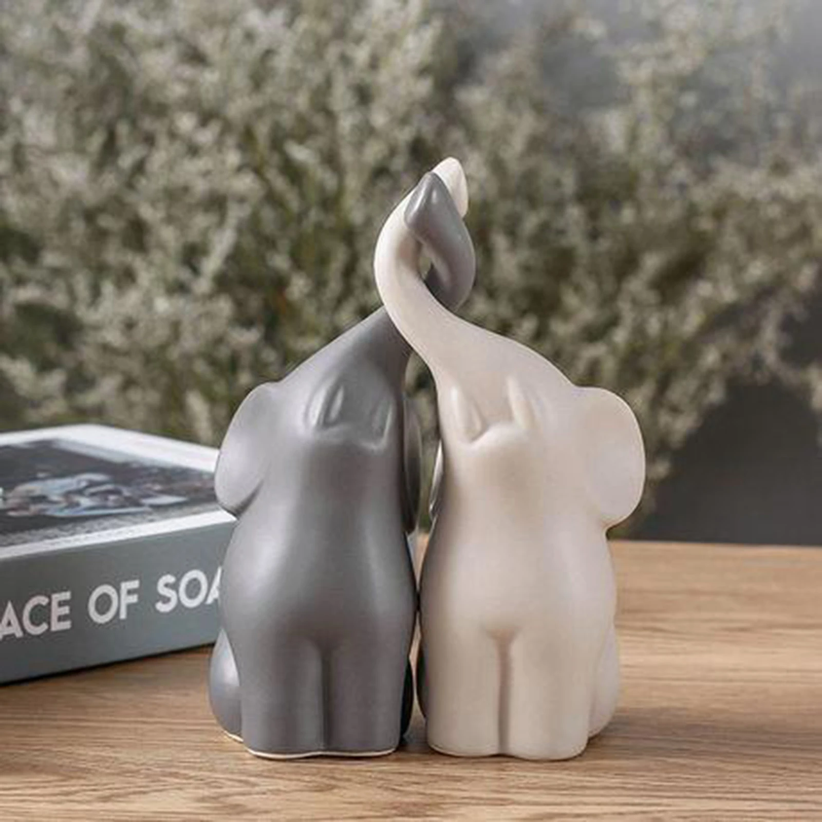 1 Pair Desktop Elephant Statue Crafts Figurines Decorative Ceramic Modern Elephant Couples Sculpture Home Decoration Ornament