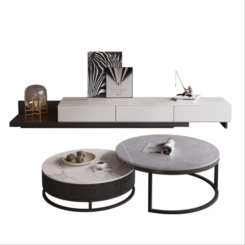 

Rock plate coffee table small round coffee table TV cabinet combined coffee table living room household round coffee table