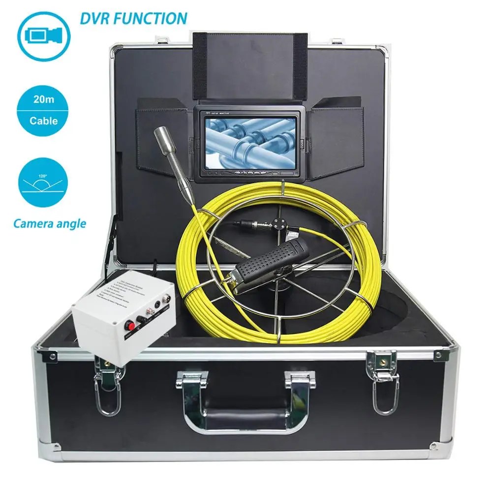 

7'' TFT LCD Sewer Pipe Snake Inspection Video Recorder 20m Cable 23mm Lens Waterproof Pipeline Drain Endoscope Camera System