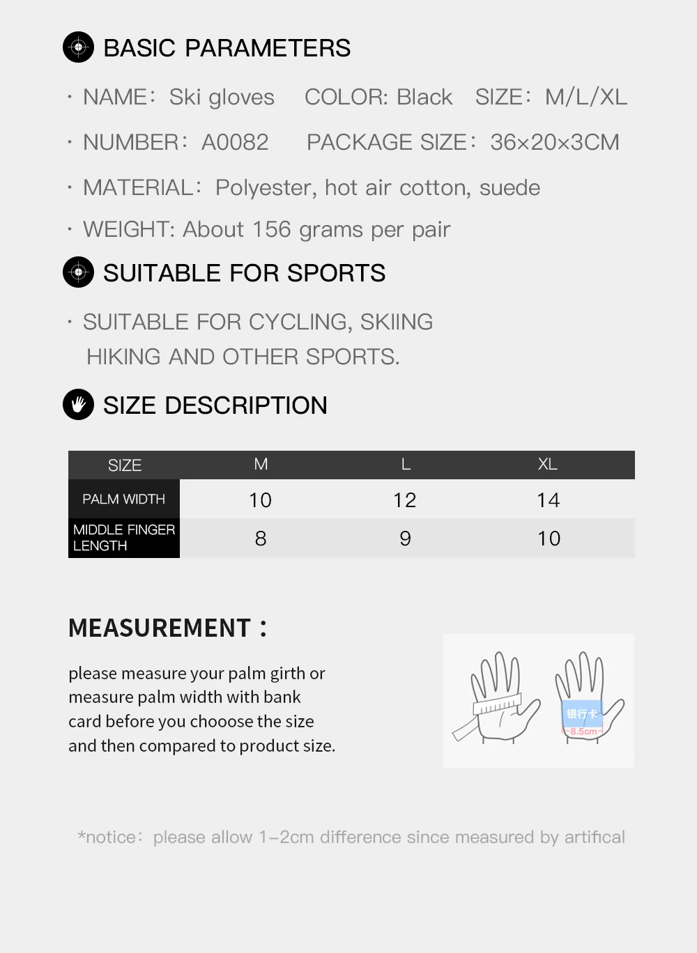 Outdoor Sport Thicker PU Palm Ski Gloves Winter Snow Warm Snowmobile Motorcycle Windproof Waterproof Snowboard For Women Men