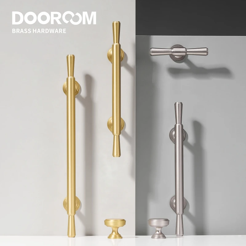 Dooroom Brass Furniture Handles Modern Simple Matt Silver Brass Cupboard Wardrobe Dresser Shoe Box Drawer Cabinet Knobs Pulls