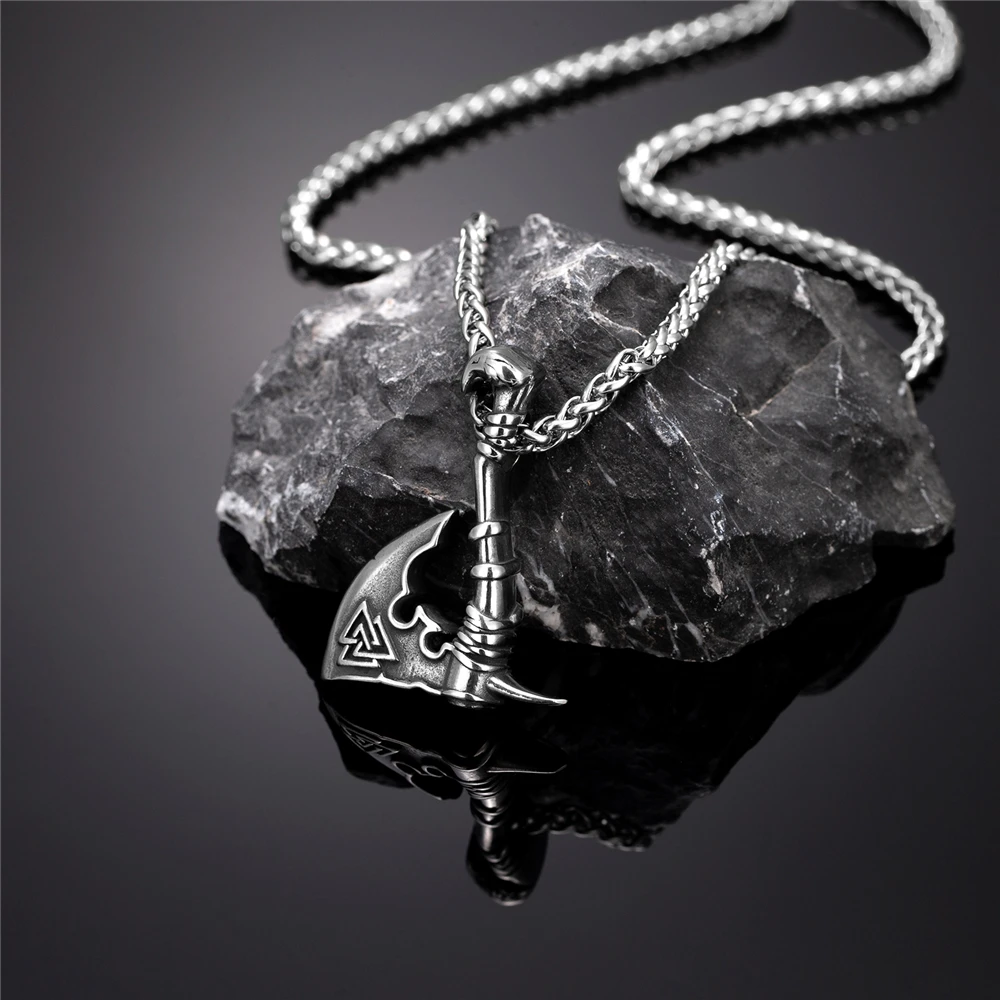 Herren-Halskette aus Edelstahl mit Wikinger-Thor-Hammer-Anhänger, doppelseitiger nordischer Anker-Amulett-Anhänger, skandinavischer Vintage-Schmuck. – Detail 8