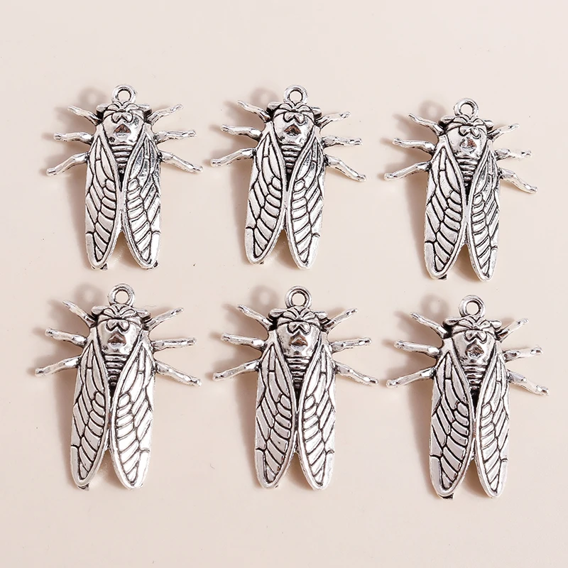 Leslie 10pcs 22*27mm 3D Flying Cicada Charms for Jewelry Making Alloy Insect Charms Necklaces Earrings Diy Making Accessories