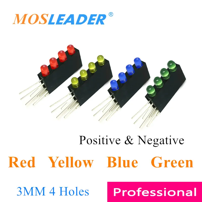 

Mosleader 1000pcs 4 Holes Led Lamp holder with led Black Plastic Holder Red Yellow Blue Green 4 Color 90 Degree bend leg