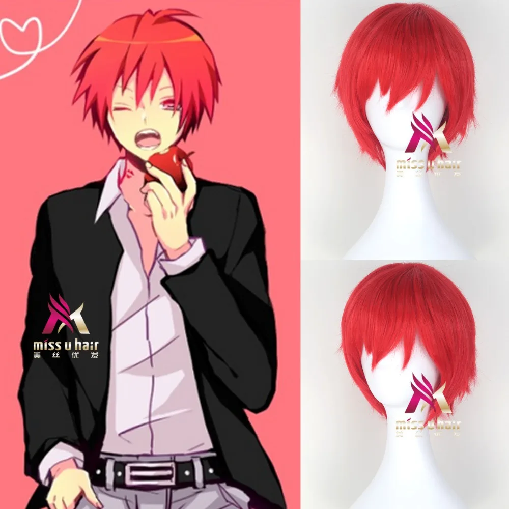 Japanese Anime Assassination Classroom Karma Akabane Akashi Seijuro / Sasori Short Flame Red Cosplay Wig Costume +wig cap