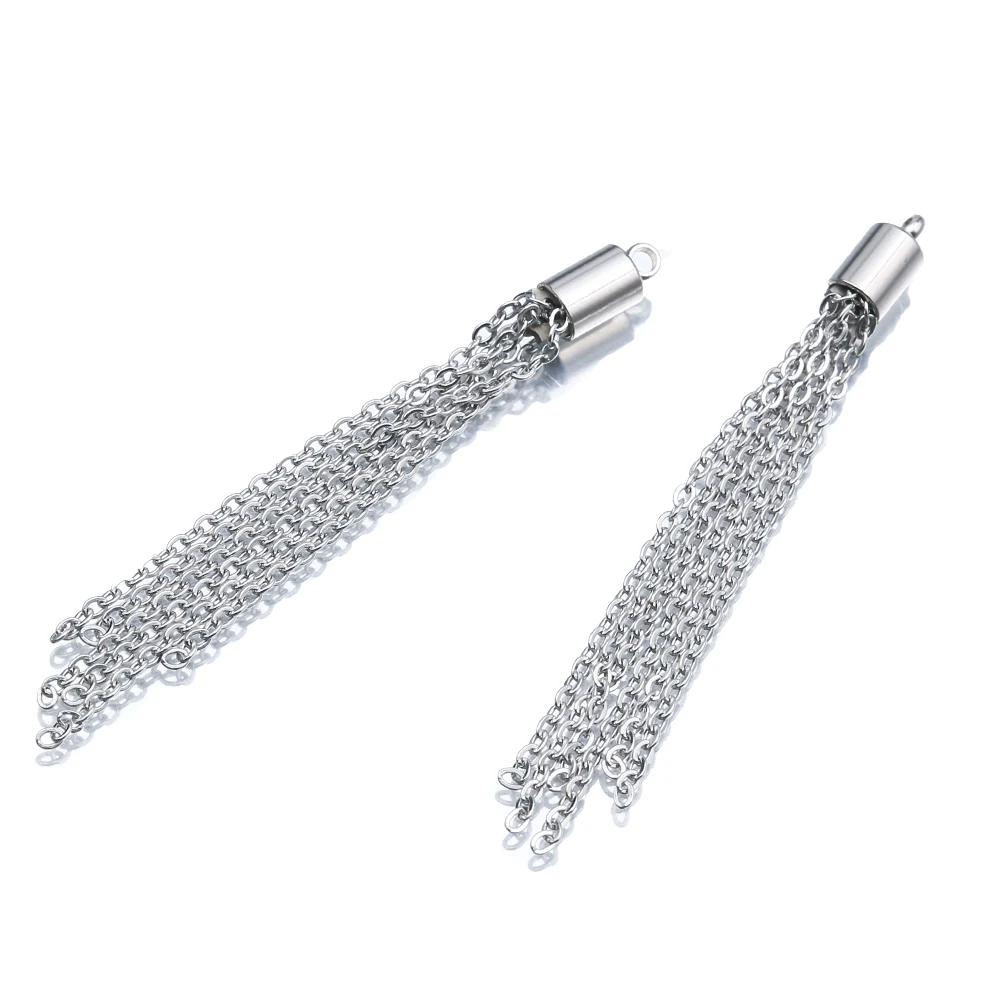 6Pcs/Lot Stainless Steel Chain Tassel Drop Earrings Charms Pendant Diy Components For Fashion Jewelry Necklace Anklet Making