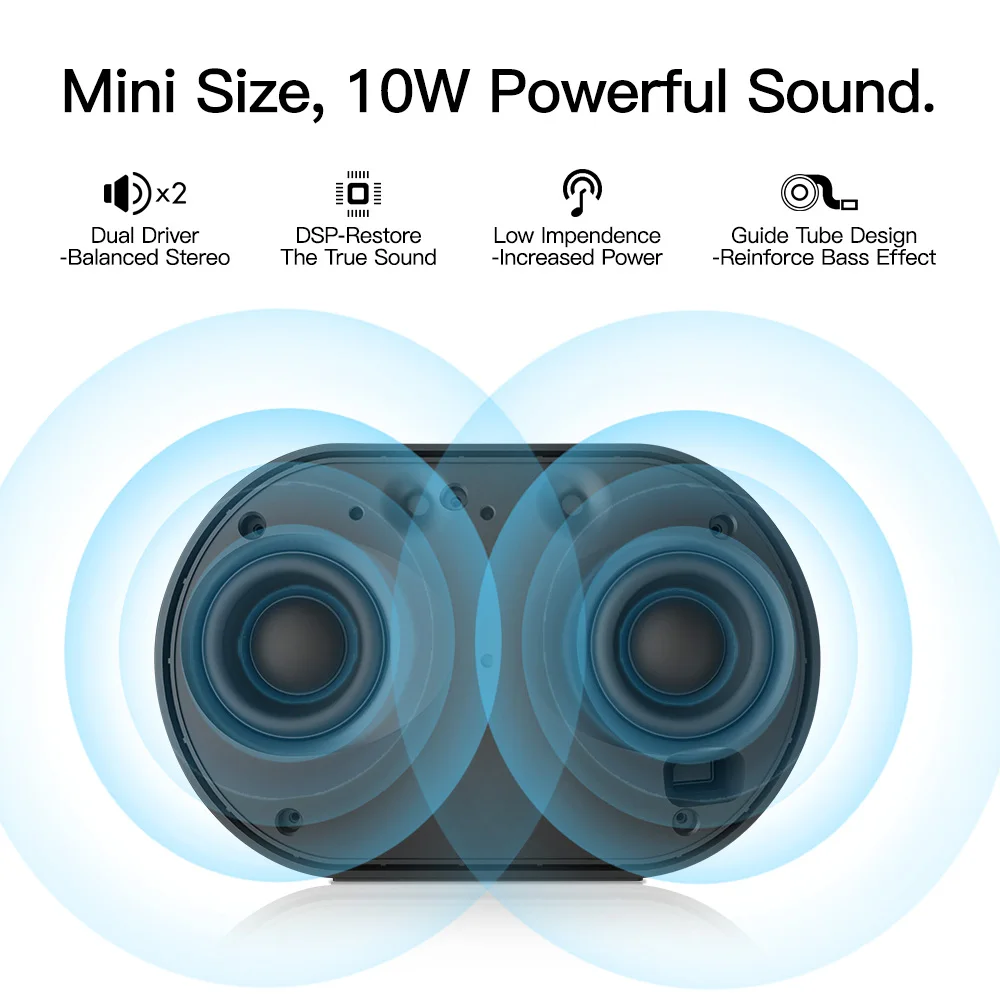 GGMM Portable Speaker Mini Bluetooth Wireless 10W HiFi DSP Column With Mic Pocket Size Support Voice Assistant 14H Music Playing