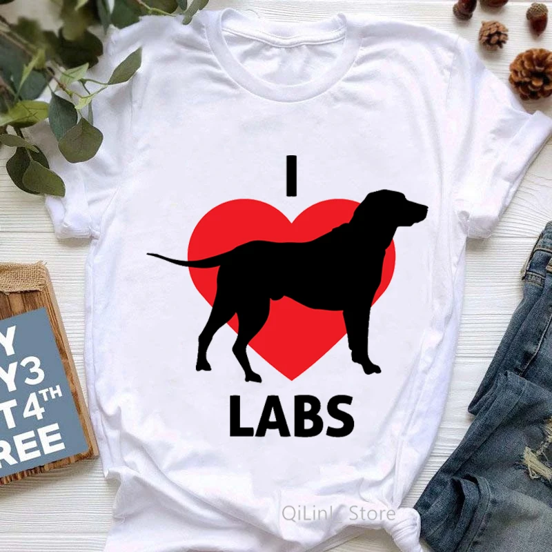 I Love Labs Summer Top Female T-Shirt Femme Cute Pet Labrador Retrievers Print Graphic Tshirt Women White Dog Mom T Shirt Tees