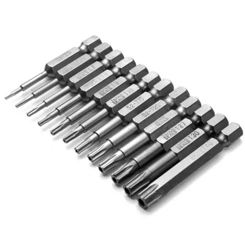 12 Cái/Bộ 1/4 Inch 50Mm T5-T40 Từ Tua Vít Đầu Torx Bit Bộ Tuốc Nơ Vít Bộ Tuốc Nơ Vít Chính Xác Dismountable Dưới 5 $