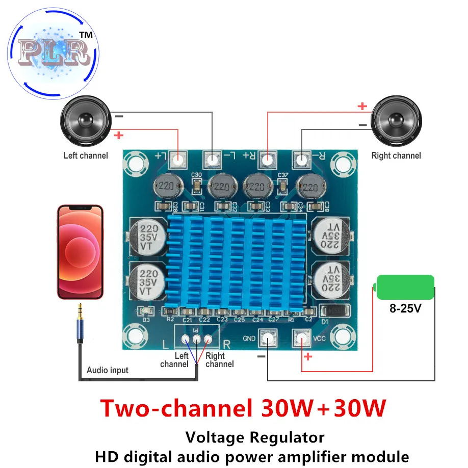 TPA3110 XH-A232 30W+30W 2.0 Channel Digital PLR Stereo Audio Power Amplifier Board DC 8-26V 3A