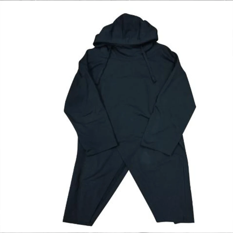Men's T-shirt European American spring style loose hooded long sleeve men's medium and long style fake two hip-hop stage wear