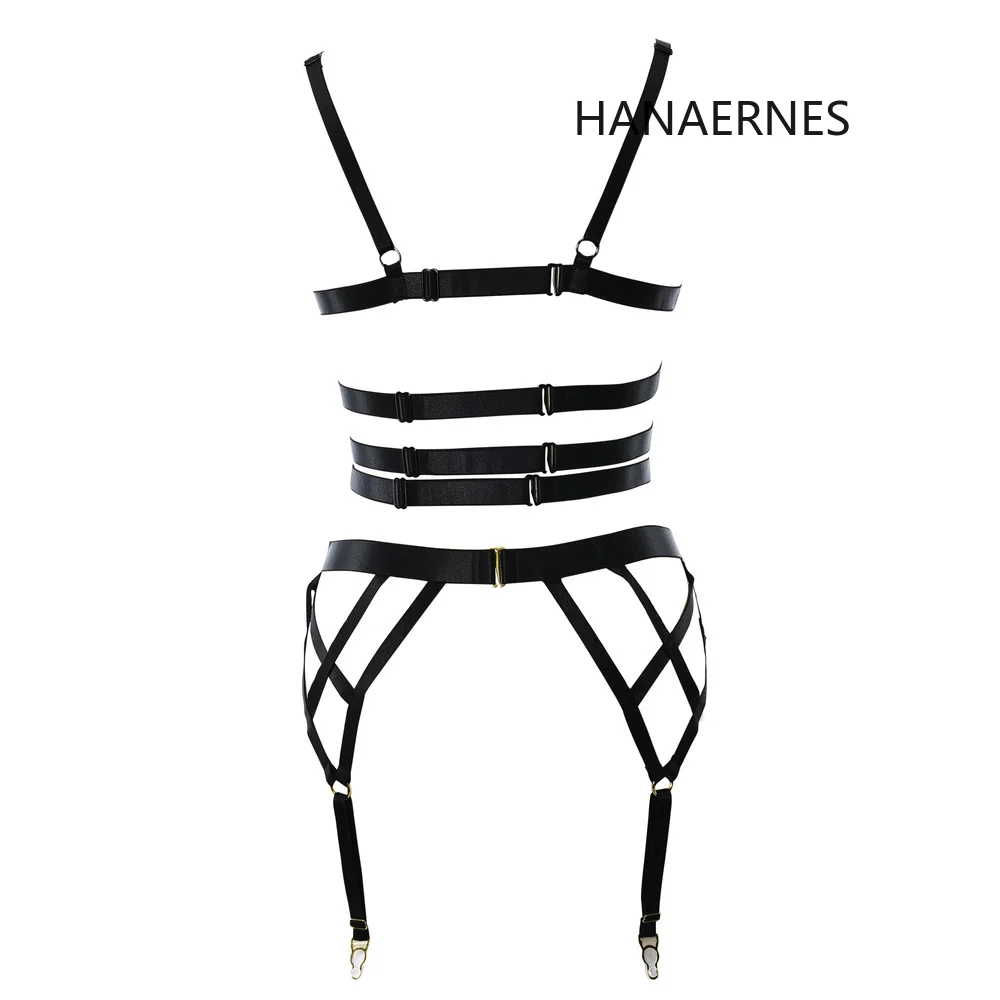 HANAERNES Harajuku Gotico nero sexy del merletto aperto gabbia toracica reggiseno crop top bondage donna locale notturno sexy bretelle biancheria intima