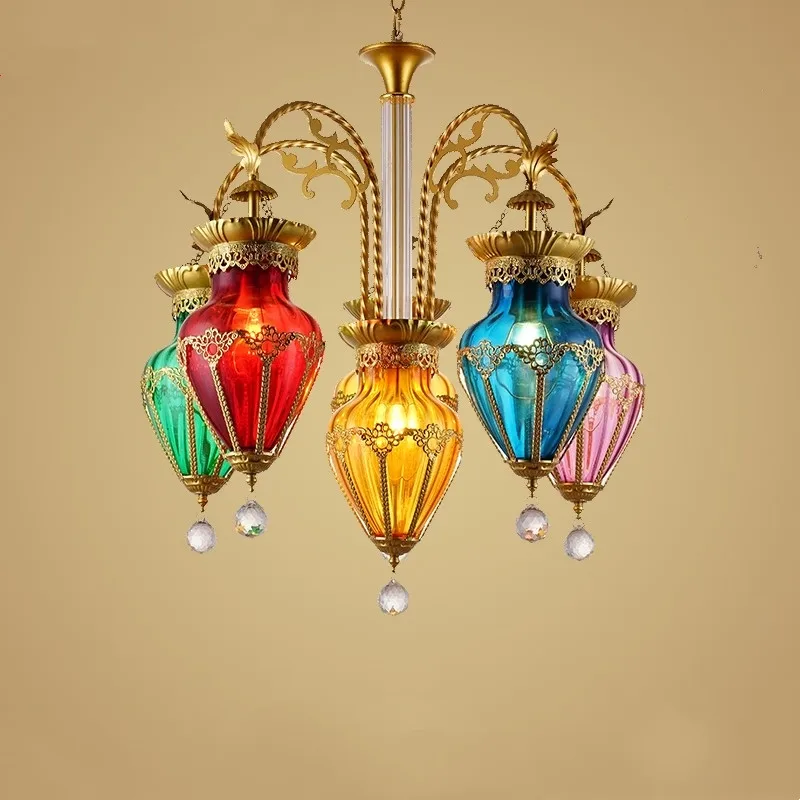 

2021 new chandelier American Restaurant Club Thai lamp color Turkish lamp European crystal lamp glass decoration