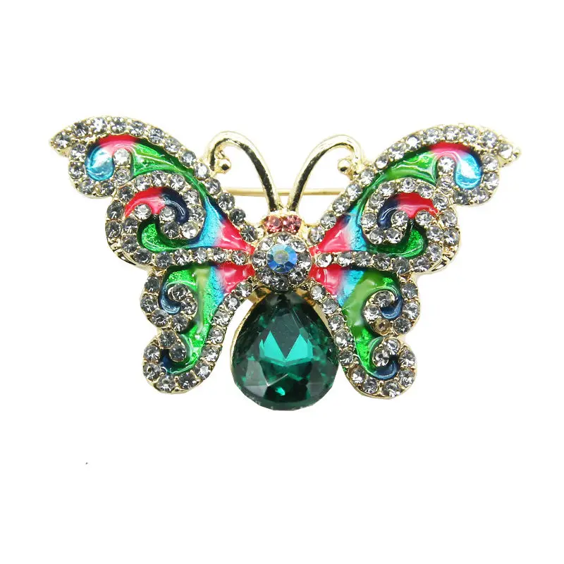 Color enamel diamond-studded butterfly badge brooch green forest brooch clothes decoration jewelry corsage holiday gift