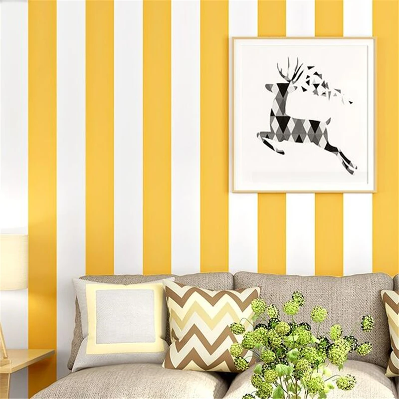 

wellyu Warm yellow wallpaper vertical stripes modern minimalist Nordic style bedroom children's room TV background wall paper