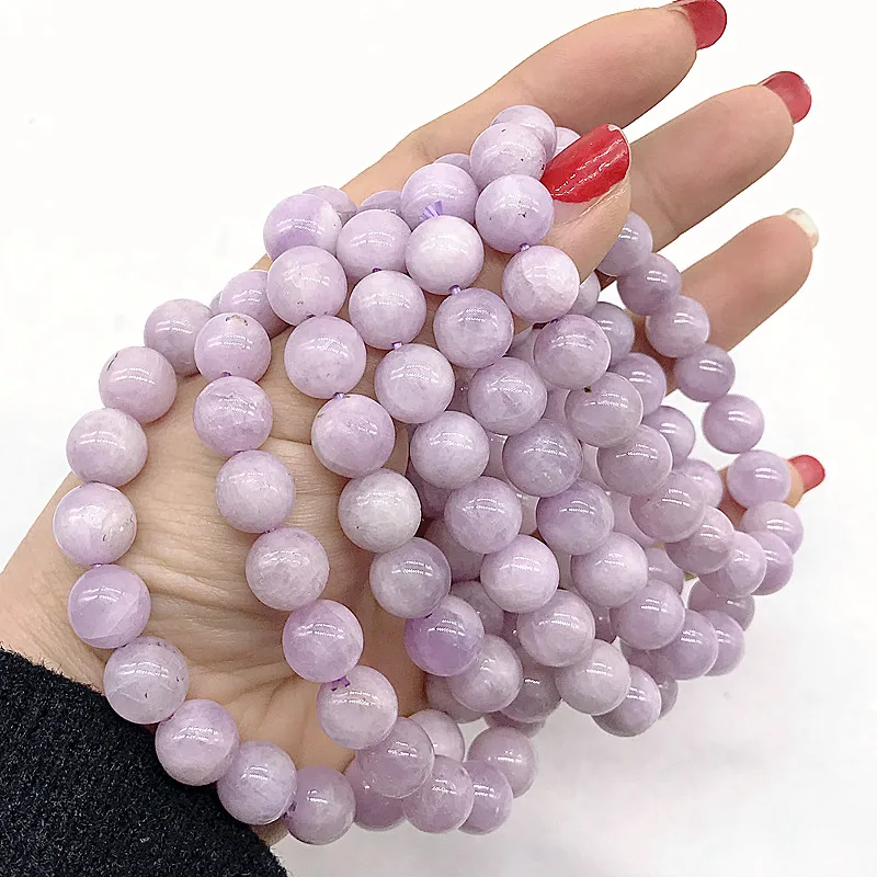 B+ Quarlity Women Bracelet Natural Kunzite Stone 10mm Round Bead Bracelets Girl Gift No Synthetic No Dyed Purple Color