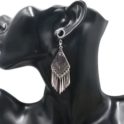 2PCS Ear Plugs Tunnels Ear Expansions Stainless Steel Earrings Alargador De Orelha Oreja Dilataciones Bohemia Tassel Ear Reamer