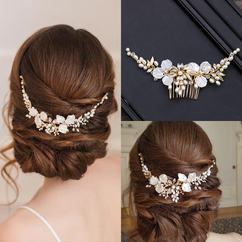 

Trendy Wedding Hair Comb Gold Imitation Pearl Bridal Hair Accessories Handmade Women Headpiece Comb Wedding Hair Jewelry