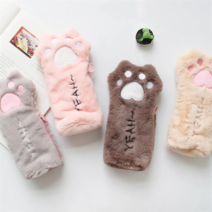 kawaii pencil case school supplies estojo escolar plush stationery cute cat paw pencilcases girl piornik high trousse scolaire