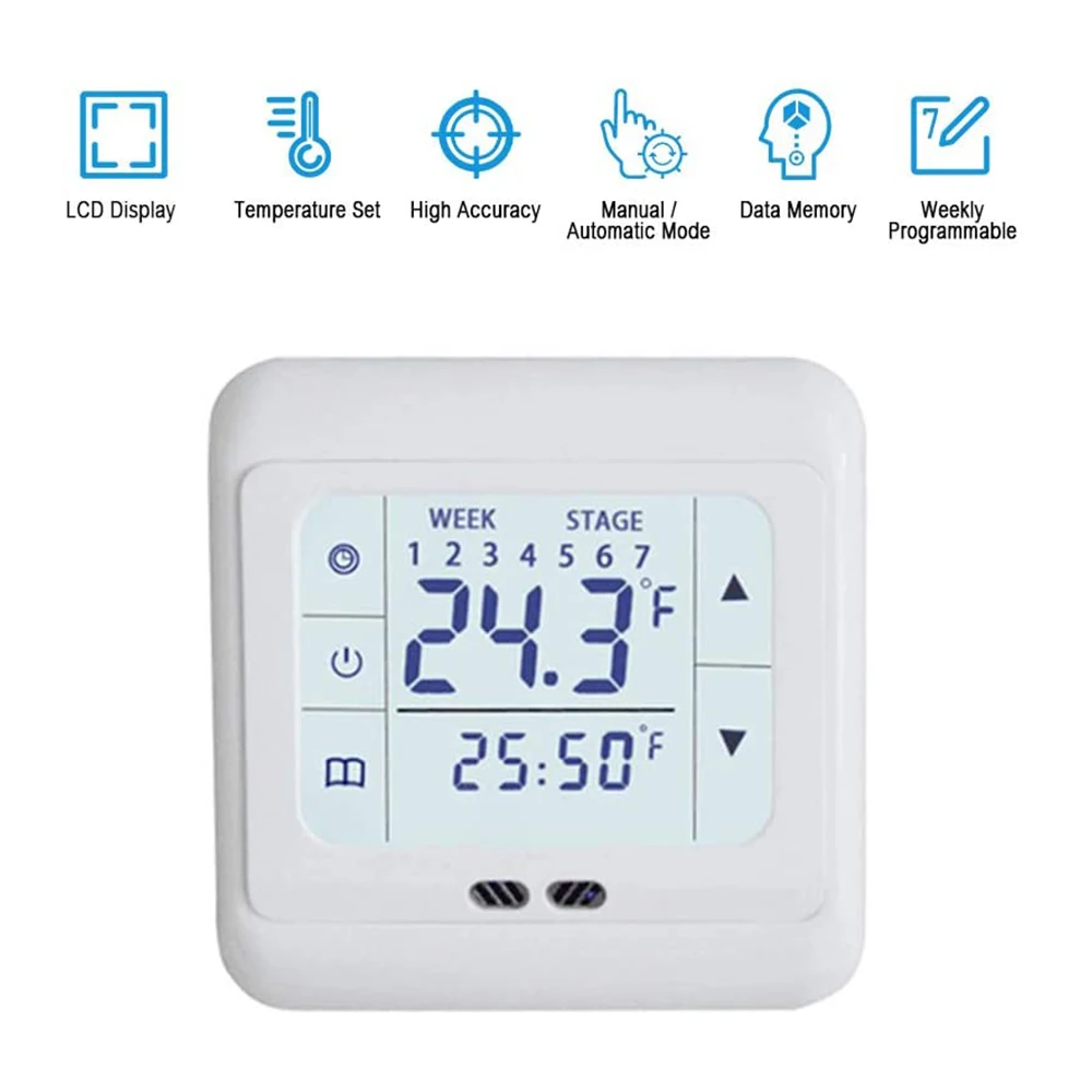 Termostato Digital LCD para calefacción de suelo, controlador de temperatura caliente programable con pantalla táctil de 220V para el hogar