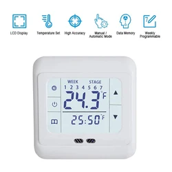 Termostato Digital LCD para calefacción de suelo, controlador de temperatura caliente programable con pantalla táctil de 220V para el hogar