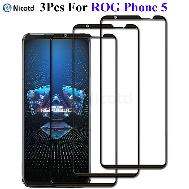 3Pcs/Lot Full Glue Full Cover Tempered Glass For Asus ROG Phone 5 ZS673KS 9H Screen Protector For ROG Phone 5 Protective Glass