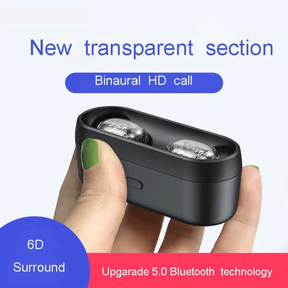 M13A TWS Bluetooth 5.0 Wireless 6D Stereo HD Sound In-Ear Earphones Binaural Call Handfree Transparent Discovery Edition